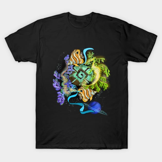 Hunab Ku Leafy Sea Dragons Pisces Zodiac T-Shirt by Shadowind